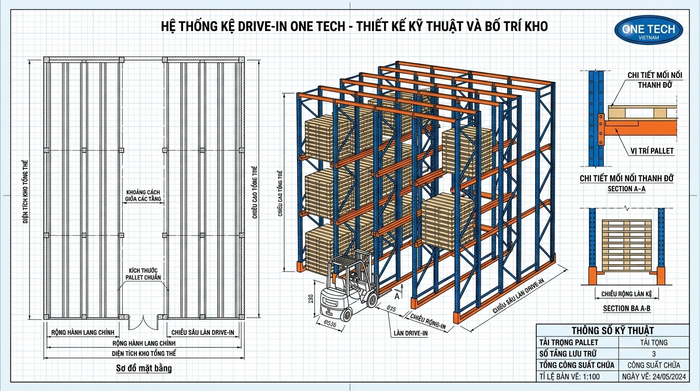 Bản vẽ thiết kế kệ drive in theo kích thước kho và pallet Bản vẽ thiết kế kệ drive in theo kích thước kho và pallet