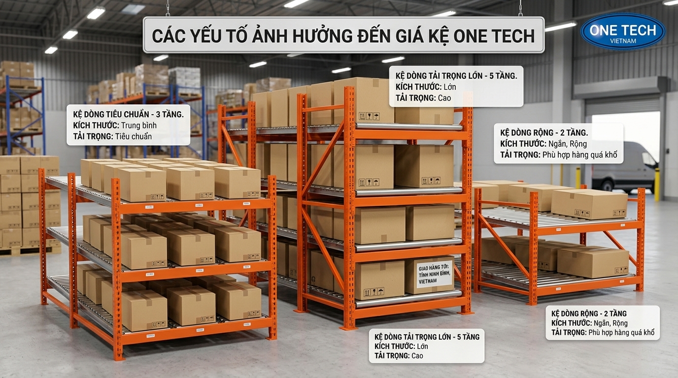 Báo giá kệ flowrack Ninh Bình theo kích thước tải trọng và số tầng