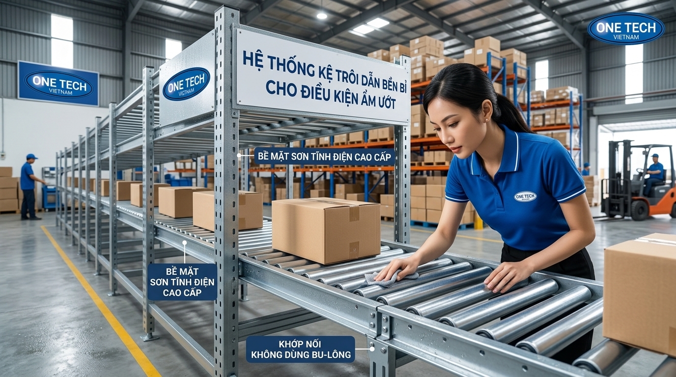Bảo trì kệ flow rack Ninh Bình trong mùa nồm ẩm