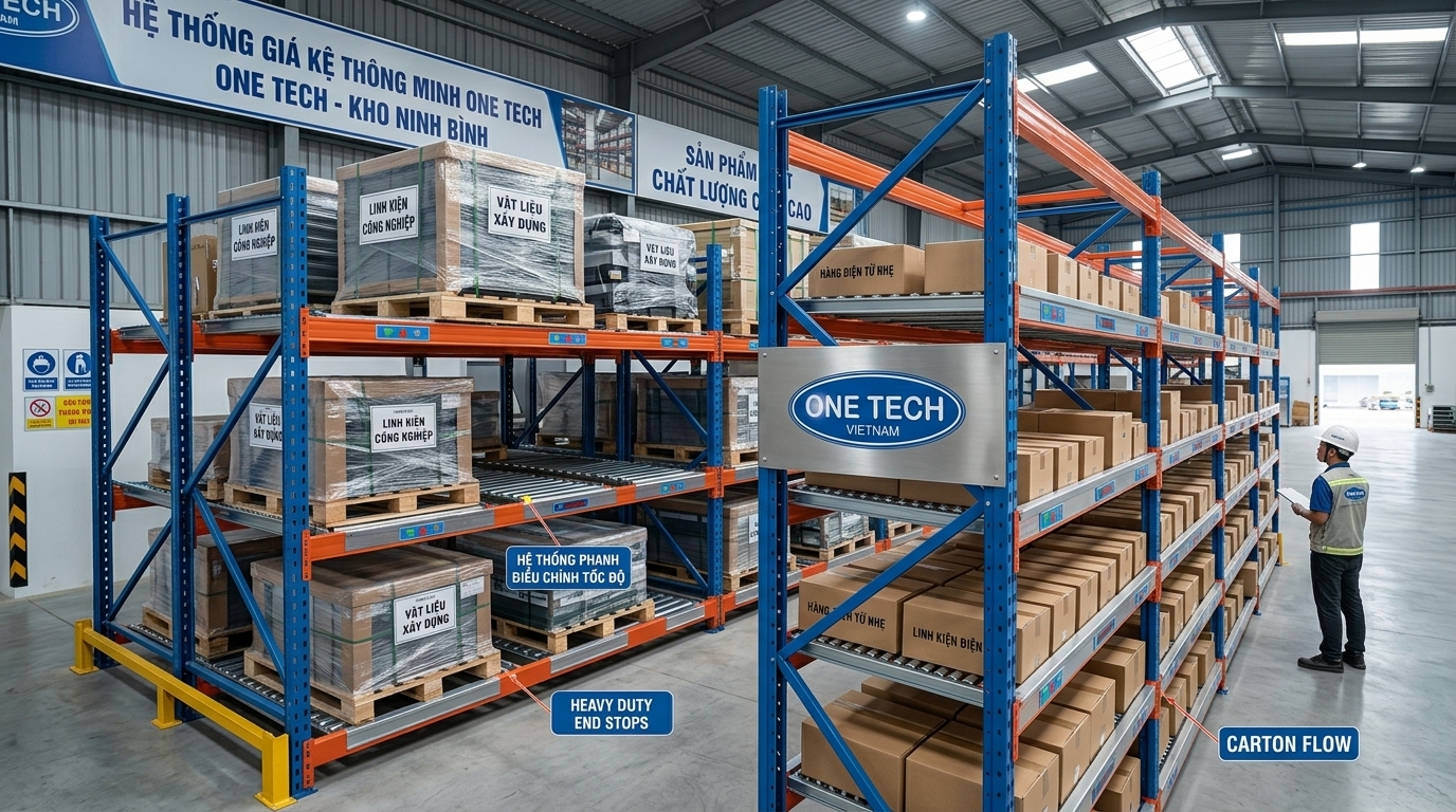 Các loại kệ flowrack và kệ con lăn phù hợp cho kho Ninh Bình