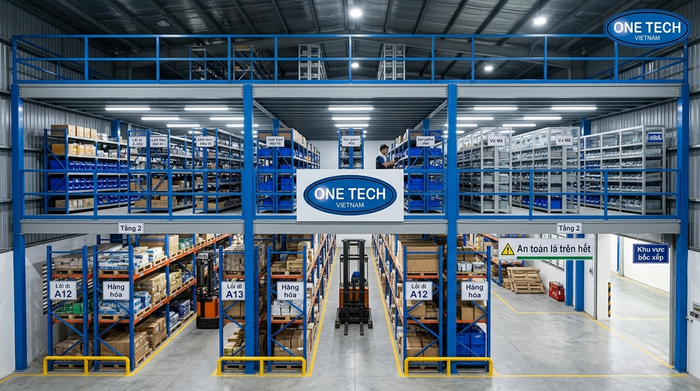 Hệ thống racking mezzanine kết hợp kệ chứa hàng