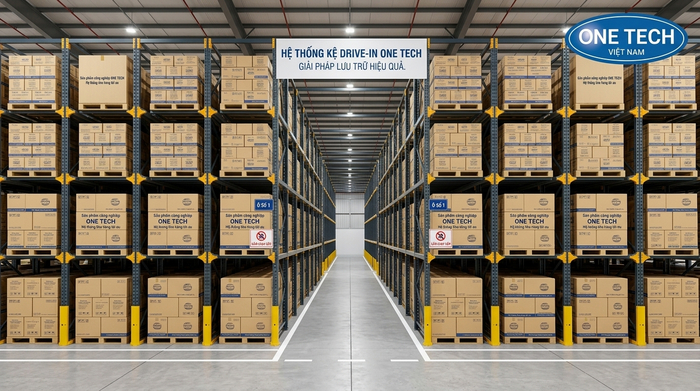 Kệ drive in lưu trữ pallet số lượng lớn theo từng dãy sâu Kệ drive in lưu trữ pallet số lượng lớn theo từng dãy sâu