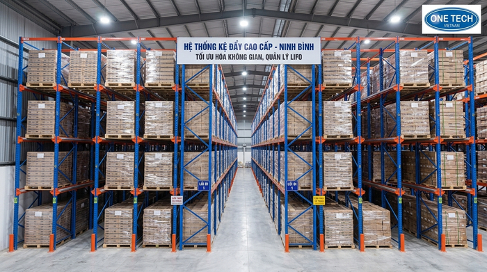 Hệ thống kệ Drive In chứa pallet theo khối sâu trong kho Ninh Bình Hệ thống kệ Drive In chứa pallet theo khối sâu trong kho Ninh Bình