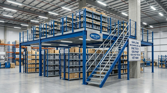 Kệ sàn mezzanine độc lập trong kho hàng