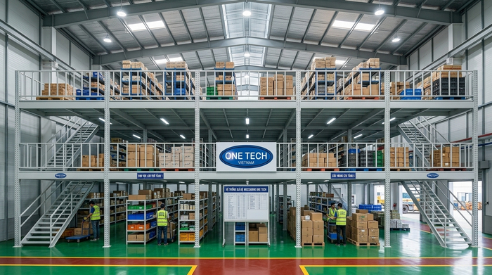Kệ sàn mezzanine Ninh Bình trong kho hàng cao tầng