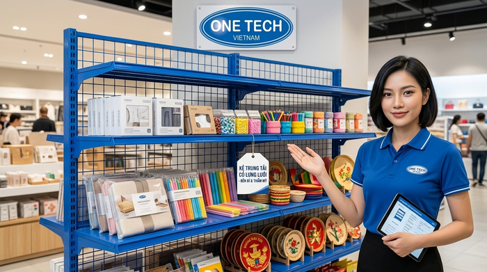 Kệ có lưng lưới cho cửa hàng và kho hàng Kệ trung tải có lưng lưới dùng để trưng bày và lưu kho
