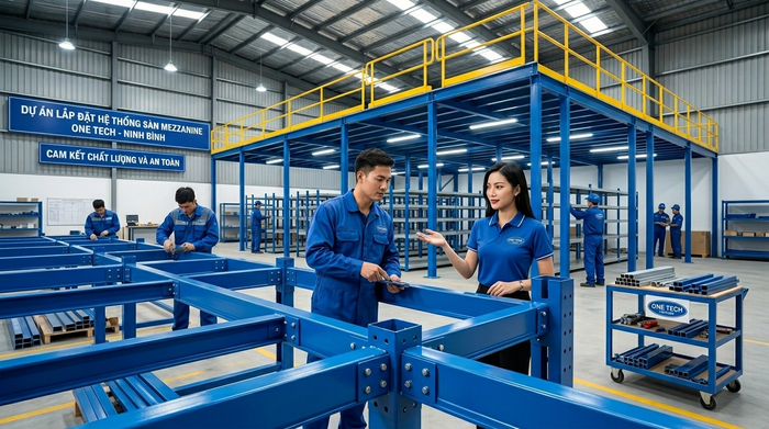 Lắp đặt kệ sàn mezzanine Ninh Bình tại kho hàng