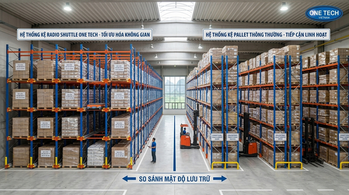So sánh kệ Radio Shuttle và kệ pallet thông thường trong kho Ninh Bình