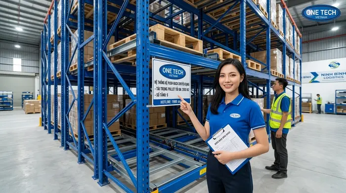 Bàn giao kệ push back Ninh Bình Bàn giao hệ thống kệ push back Ninh Bình sau khi lắp đặt và kiểm tra tải trọng