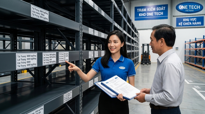 Bàn giao kệ narrow aisle Ninh Bình có tem tải trọng và hồ sơ kỹ thuật