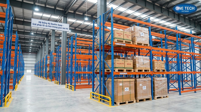 Kệ Double Deep Ninh Bình cấu trúc lưu trữ pallet theo chiều sâu Minh họa cấu trúc Kệ Double Deep Ninh Bình cho kho pallet