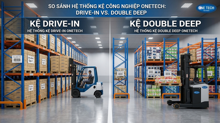 Kệ Drive in và Double Deep tăng mật độ lưu trữ So sánh kệ Drive in và Double Deep cho kho mật độ cao