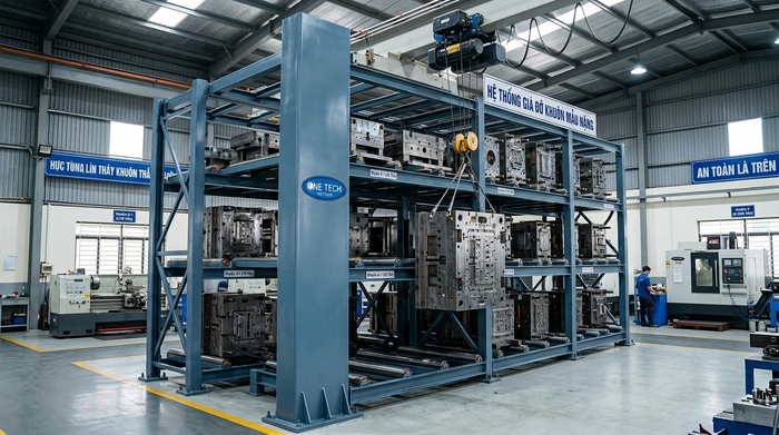 Kệ khuôn kết hợp pa lăng an toàn Kệ khuôn kết hợp pa lăng cho khuôn nặng tại xưởng Ninh Bình