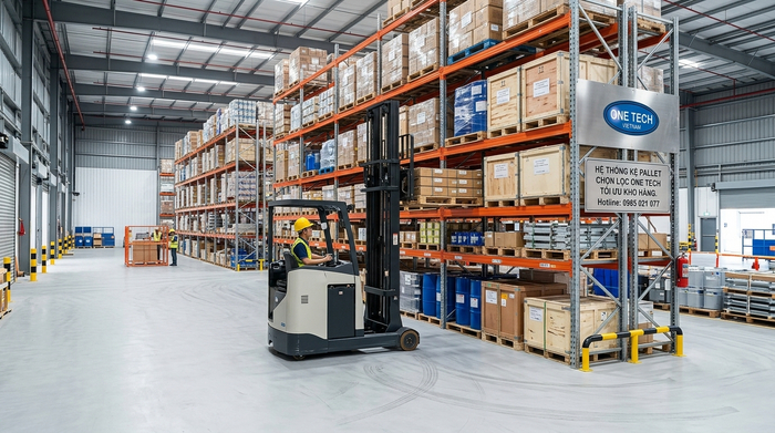 Kệ selective lưu trữ pallet trong kho trung chuyển Ninh Bình