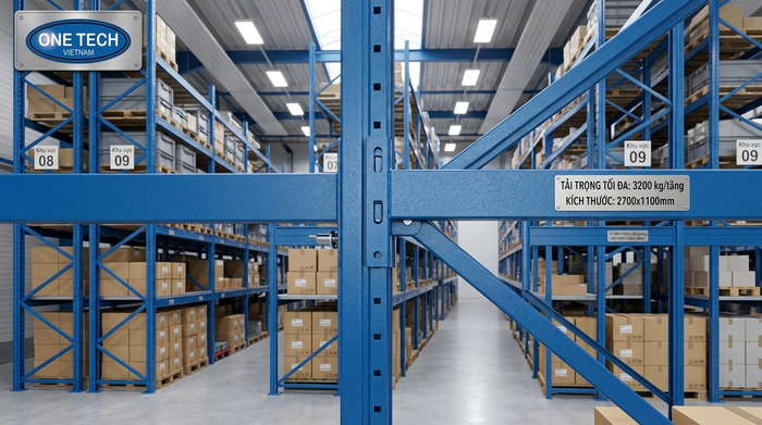 Cấu tạo kệ VNA Ninh Bình gồm chân trụ thanh beam và giằng chịu lực