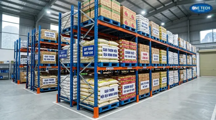 Ứng dụng kệ push back Ninh Bình cho kho nông sản Ứng dụng kệ push back Ninh Bình trong kho nông sản và hàng đóng kiện