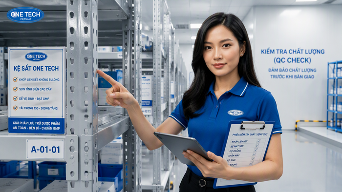 Kiểm tra chất lượng kệ kho dược phẩm trước khi bàn giao