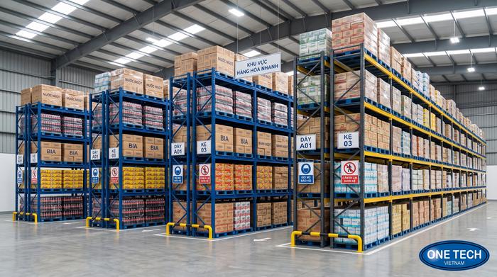 Kệ kho FMCG tùy chỉnh màu sắc theo nhận diện kho Kệ kho tùy chỉnh màu sắc cho doanh nghiệp FMCG